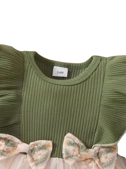 The Meredith - Baby Girl Ruffle Edge Long Sleeved Patchwork Flower Mesh Dress