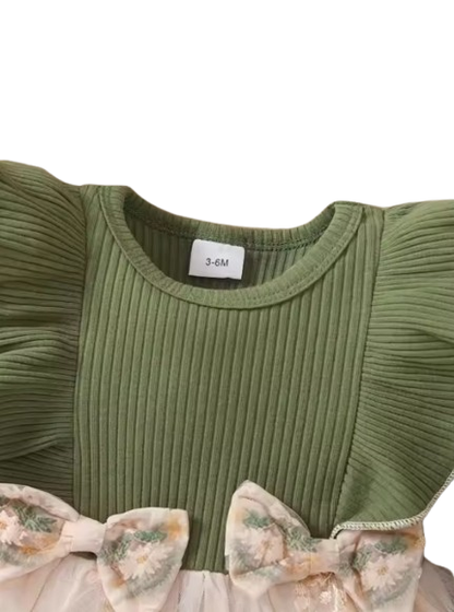 The Meredith - Baby Girl Ruffle Edge Long Sleeved Patchwork Flower Mesh Dress