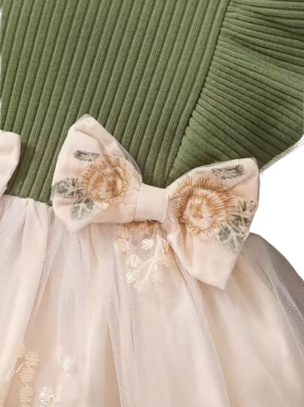 The Meredith - Baby Girl Ruffle Edge Long Sleeved Patchwork Flower Mesh Dress