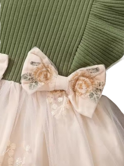 The Meredith - Baby Girl Ruffle Edge Long Sleeved Patchwork Flower Mesh Dress