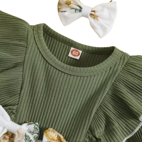 The Fiona - Baby Girl Embroidery Long Sleeves Bodysuit Dress and Cute Headband