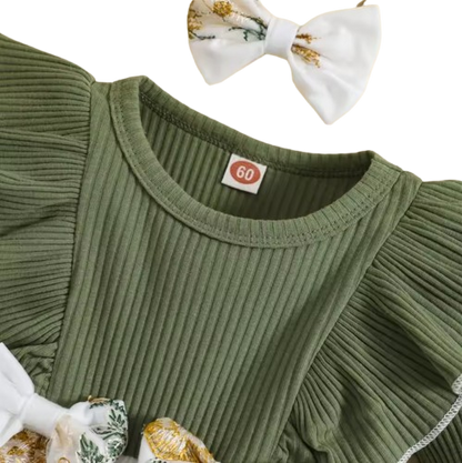 The Fiona - Baby Girl Embroidery Long Sleeves Bodysuit Dress and Cute Headband