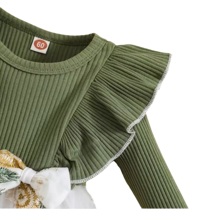 The Fiona - Baby Girl Embroidery Long Sleeves Bodysuit Dress and Cute Headband