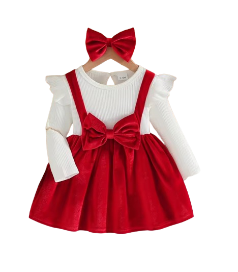 The Jaylani - Baby Girl Gold Velvet Fabric Round Neck Ruffle Edge Long Sleeve Set