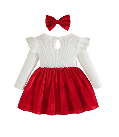 The Jaylani - Baby Girl Gold Velvet Fabric Round Neck Ruffle Edge Long Sleeve Set
