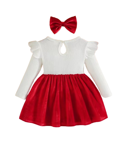 The Jaylani - Baby Girl Gold Velvet Fabric Round Neck Ruffle Edge Long Sleeve Set