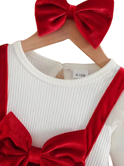 The Jaylani - Baby Girl Gold Velvet Fabric Round Neck Ruffle Edge Long Sleeve Set