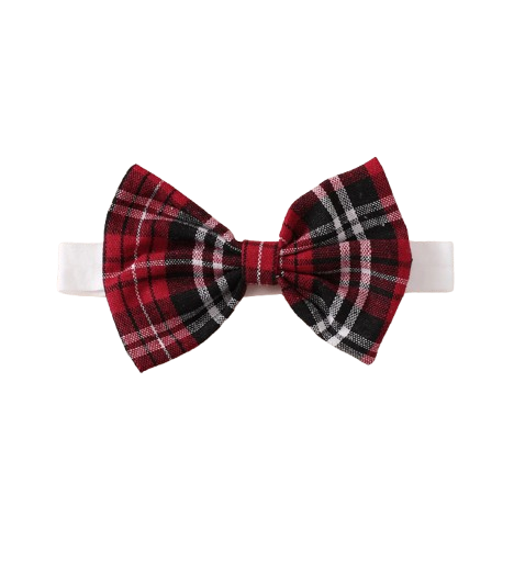 The Maren - Baby Girl Red Plaid Patchwork Groove Lace Design Bow Dress and Headband