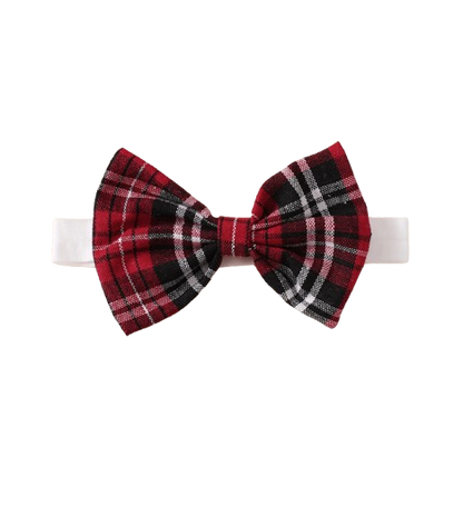 The Maren - Baby Girl Red Plaid Patchwork Groove Lace Design Bow Dress and Headband