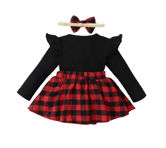 The Felicity - Baby Girl Dress With Small Fly Sleeve Checkered Dress and Bow Headband