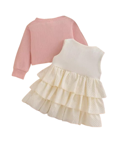 The Alexandria - Baby Girl Pink Bow Knit Red Coat with Sleeveless Cake Dress