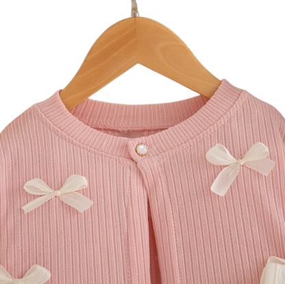 The Alexandria - Baby Girl Pink Bow Knit Red Coat with Sleeveless Cake Dress
