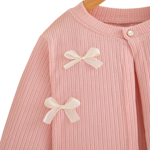 The Alexandria - Baby Girl Pink Bow Knit Red Coat with Sleeveless Cake Dress