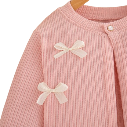 The Alexandria - Baby Girl Pink Bow Knit Red Coat with Sleeveless Cake Dress