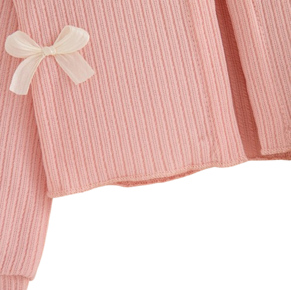 The Alexandria - Baby Girl Pink Bow Knit Red Coat with Sleeveless Cake Dress