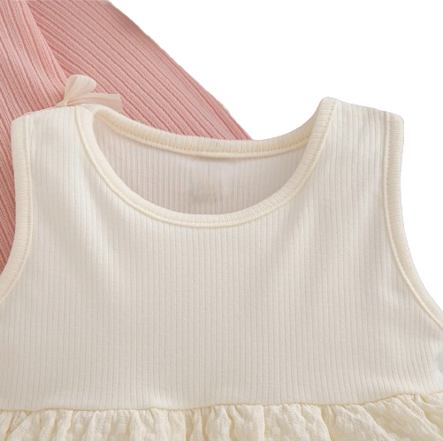 The Alexandria - Baby Girl Pink Bow Knit Red Coat with Sleeveless Cake Dress