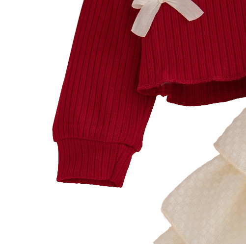 The Alexandria - Baby Girl Red Bow Knit Red Coat with Sleeveless Cake Dress