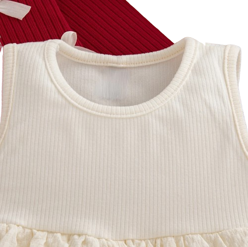 The Alexandria - Baby Girl Red Bow Knit Red Coat with Sleeveless Cake Dress