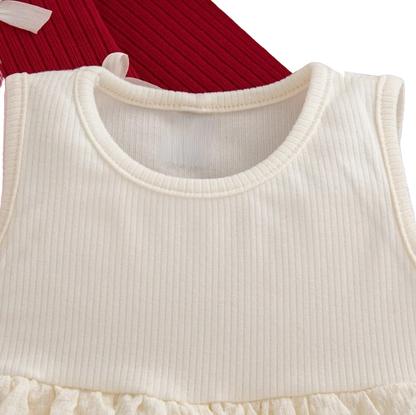 The Alexandria - Baby Girl Red Bow Knit Red Coat with Sleeveless Cake Dress