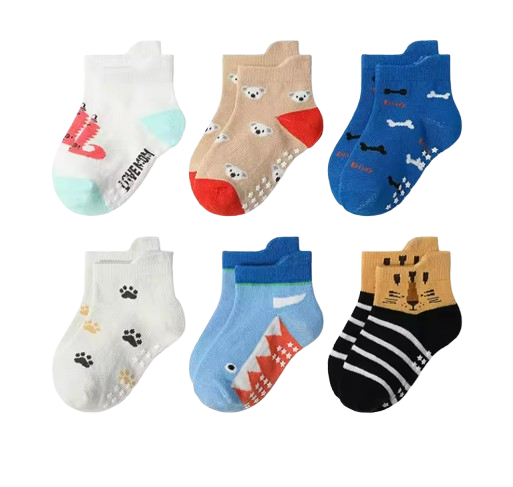 The Saige - Baby Unisex 6 Pairs Cartoon Animal Pattern Cotton Non-Slip Floor Socks