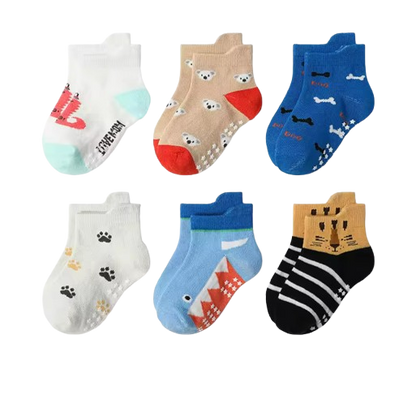 The Saige - Baby Unisex 6 Pairs Cartoon Animal Pattern Cotton Non-Slip Floor Socks