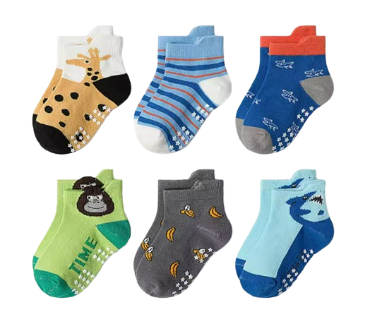 The Saige - Baby Unisex 6 Pairs Cartoon Animal Pattern Cotton Non-Slip Floor Socks