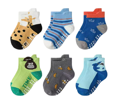 The Saige - Baby Unisex 6 Pairs Cartoon Animal Pattern Cotton Non-Slip Floor Socks