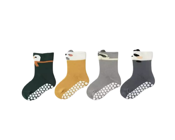 The Cassius - Baby Unisex 4 Pairs Anti-Slip Dot Floor Socks Panda Pattern Mid-Calf Walking Socks