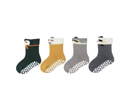 The Cassius - Baby Unisex 4 Pairs Anti-Slip Dot Floor Socks Panda Pattern Mid-Calf Walking Socks