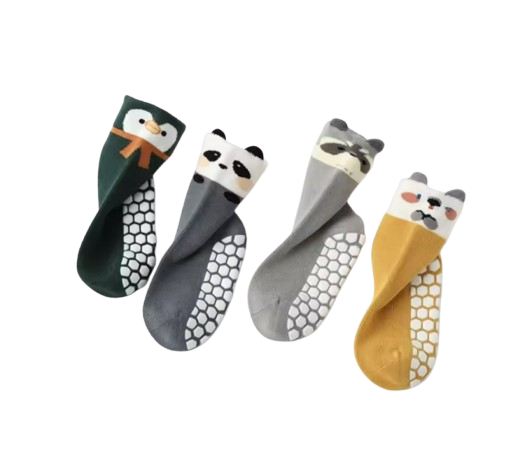 The Cassius - Baby Unisex 4 Pairs Anti-Slip Dot Floor Socks Panda Pattern Mid-Calf Walking Socks
