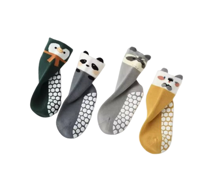 The Cassius - Baby Unisex 4 Pairs Anti-Slip Dot Floor Socks Panda Pattern Mid-Calf Walking Socks