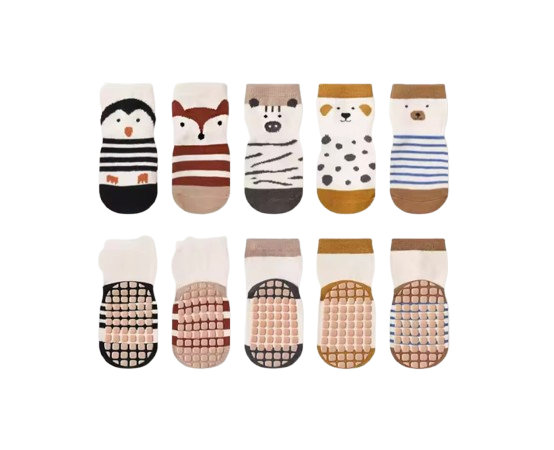 The Eli - Baby Unisex 5 Pairs Animal Print Anti-Slip Baby Socks