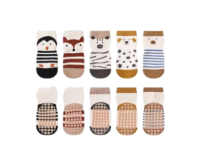 The Eli - Baby Unisex 5 Pairs Animal Print Anti-Slip Baby Socks