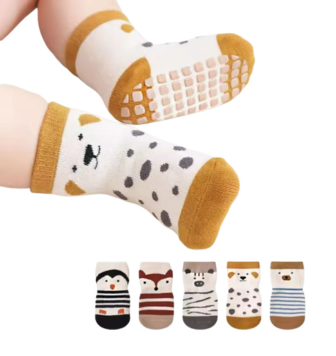 The Eli - Baby Unisex 5 Pairs Animal Print Anti-Slip Baby Socks