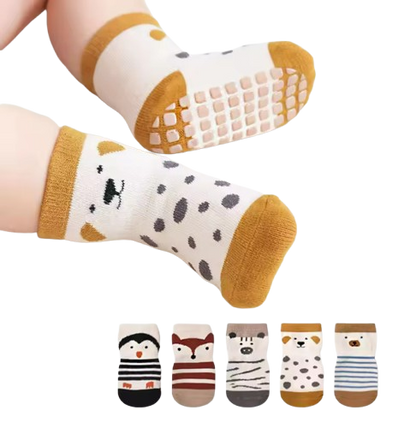 The Eli - Baby Unisex 5 Pairs Animal Print Anti-Slip Baby Socks