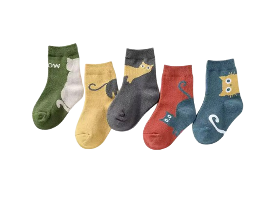 The Camilo - Baby Unisex 5 Pairs Cartoon Cat Pattern Breathable Socks