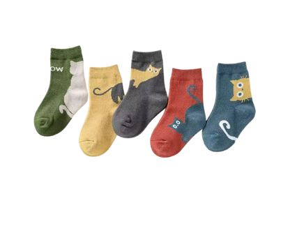 The Camilo - Baby Unisex 5 Pairs Cartoon Cat Pattern Breathable Socks