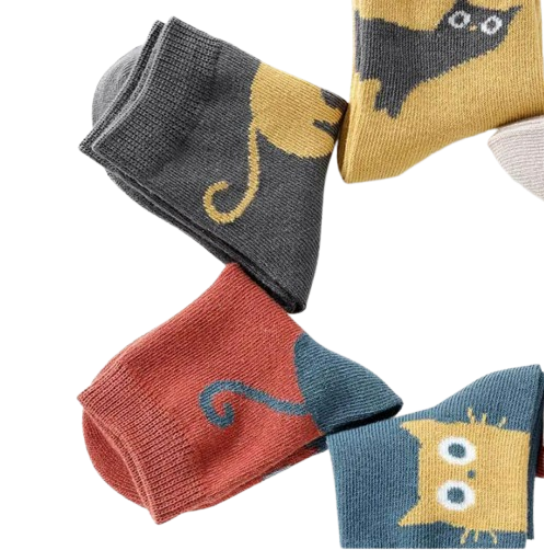 The Camilo - Baby Unisex 5 Pairs Cartoon Cat Pattern Breathable Socks