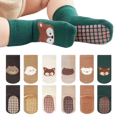 The Eliel - Baby Unisex Non-Slip Cute Cartoon Fox and Bear Pattern Socks