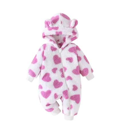 The Tru - Baby Unisex Cute Plush Leopard‑Print Hooded Jumpsuit for Autumn & Winter