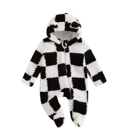 The Tru - Baby Unisex Cute Plush Leopard‑Print Hooded Jumpsuit for Autumn & Winter