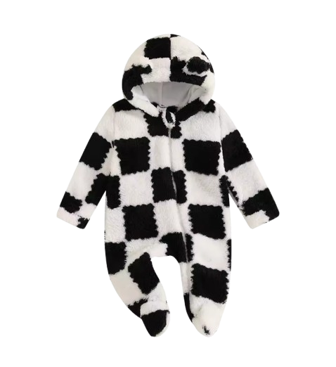 The Tru - Baby Unisex Cute Plush Leopard‑Print Hooded Jumpsuit for Autumn & Winter