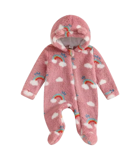 The Tru - Baby Unisex Cute Plush Leopard‑Print Hooded Jumpsuit for Autumn & Winter