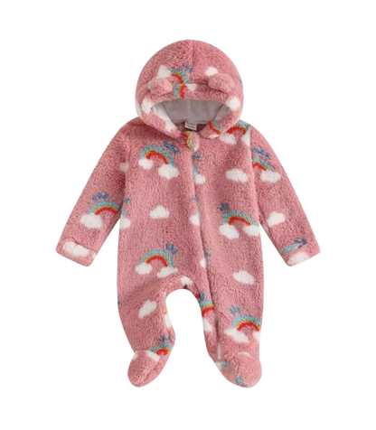The Tru - Baby Unisex Cute Plush Leopard‑Print Hooded Jumpsuit for Autumn & Winter