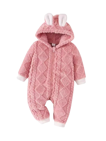 The Amanda - Baby Girls Winter Fleece Pink Hooded Romper – Soft, Warm All‑in‑One Outfit for Infants