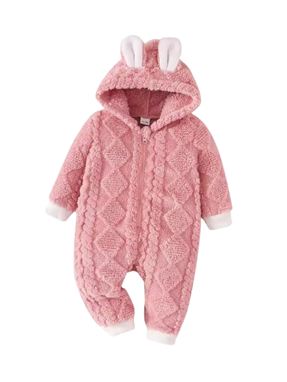 The Amanda - Baby Girls Winter Fleece Pink Hooded Romper – Soft, Warm All‑in‑One Outfit for Infants