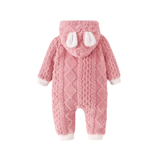 The Amanda - Baby Girls Winter Fleece Pink Hooded Romper – Soft, Warm All‑in‑One Outfit for Infants