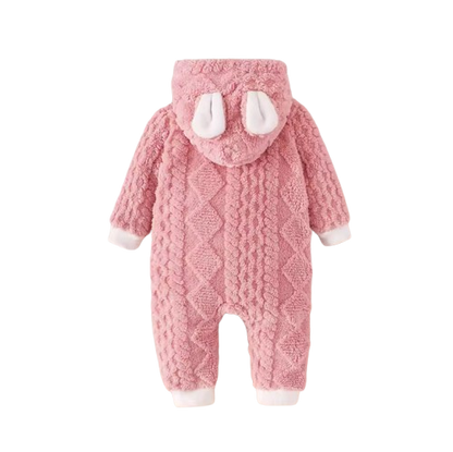 The Amanda - Baby Girls Winter Fleece Pink Hooded Romper – Soft, Warm All‑in‑One Outfit for Infants