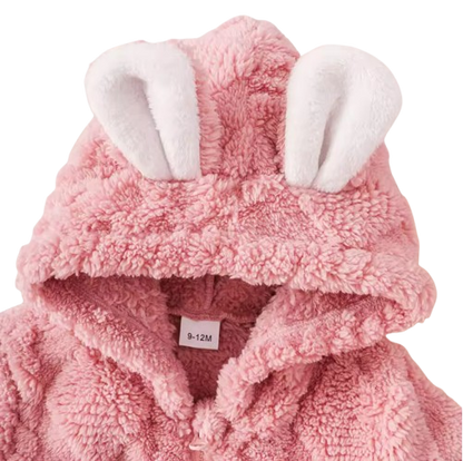 The Amanda - Baby Girls Winter Fleece Pink Hooded Romper – Soft, Warm All‑in‑One Outfit for Infants