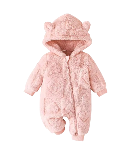 The Moises - Baby Unisex Newborn Winter Plush Romper – Solid Color Hooded Long‑Sleeve Zip‑Up Jumpsuit for Infants & Toddlers